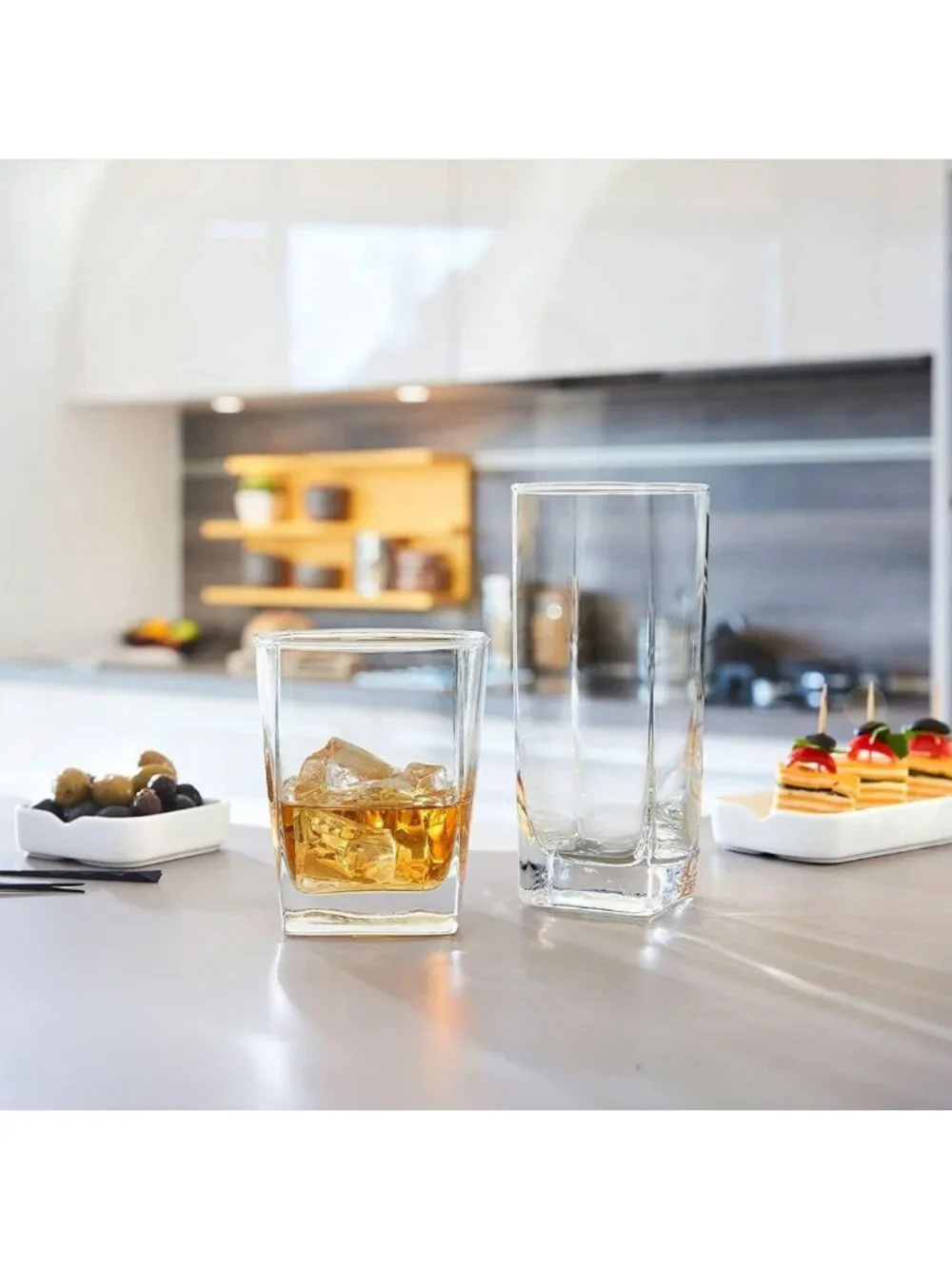 Set of 16 Square Drinking Glasses - Stylish Kitchen Drinkware for Everyday Use